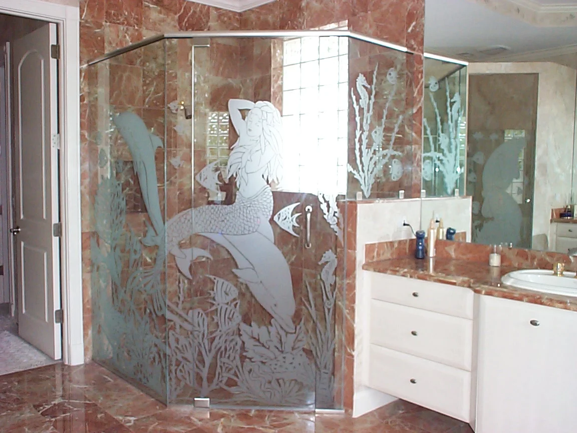 Mermaid Etched Shower Enclosure unique glass art jupiter.jpg
