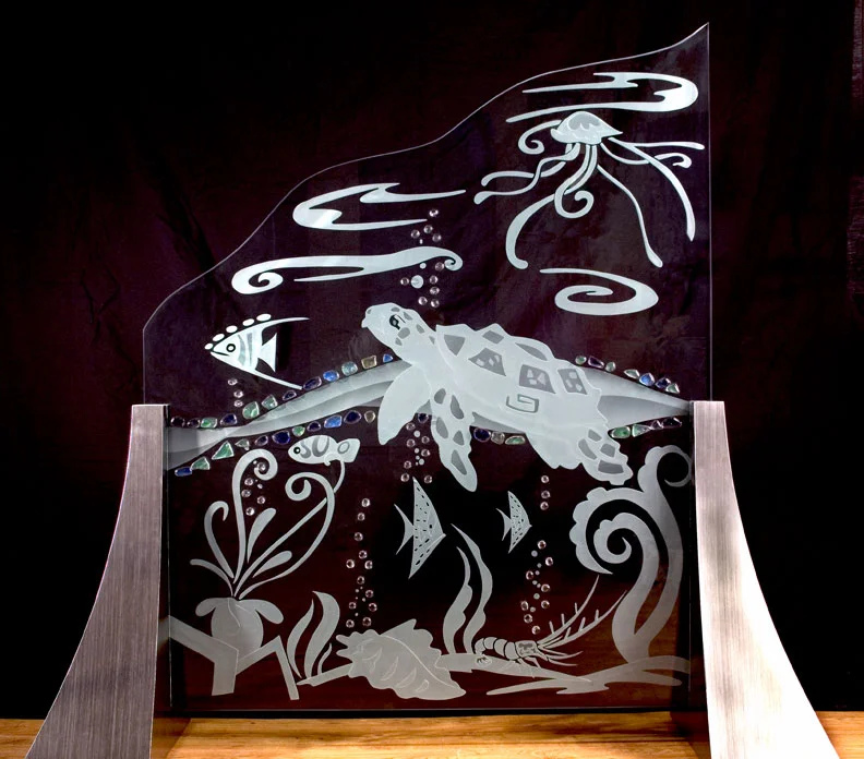 Carved Turtle in Aluminum Base unique glass art jupiter.jpg