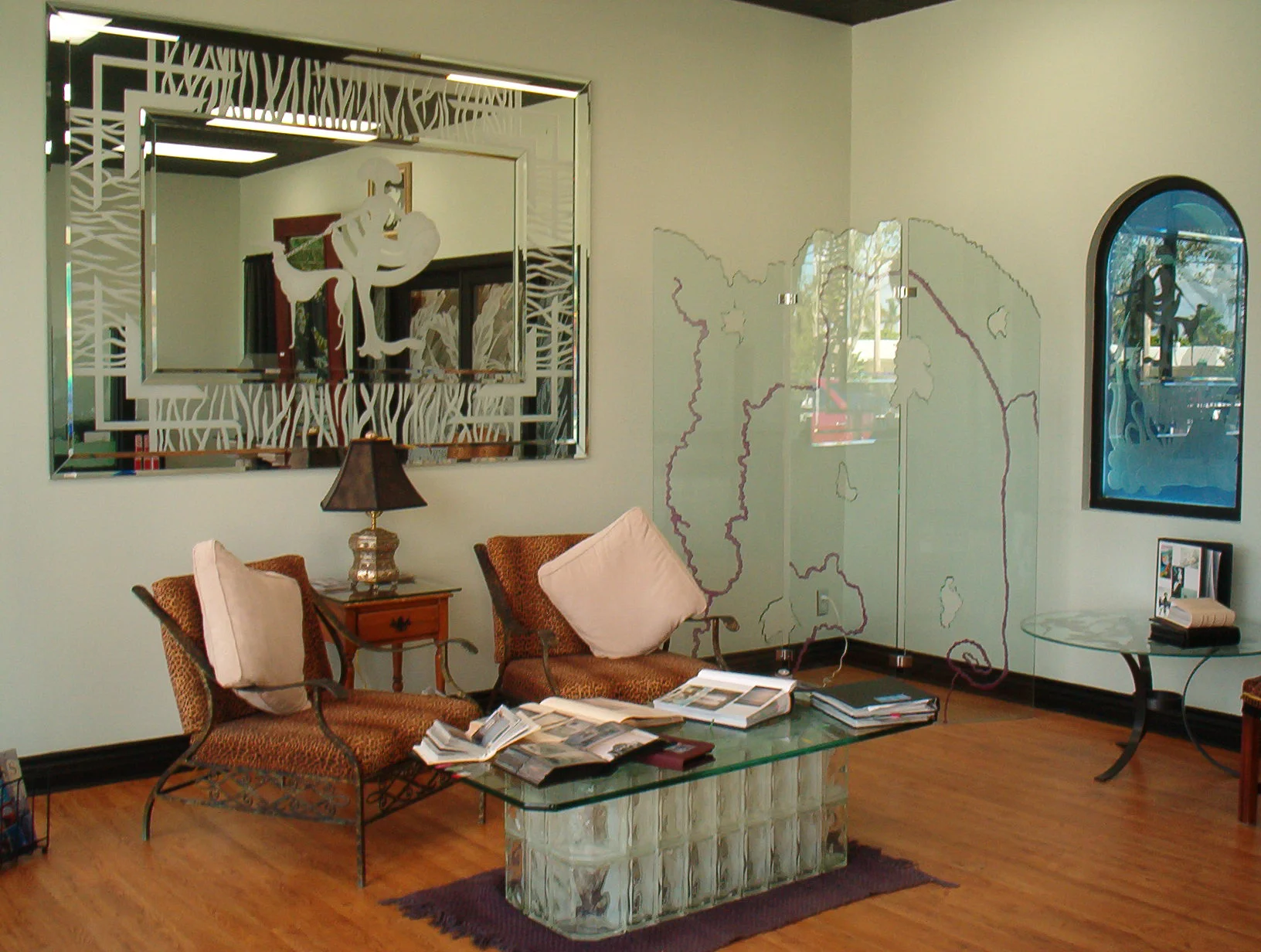 Etched Mirror Carved Room Divider Carved Niche Glass unique glass art jupiter.jpg