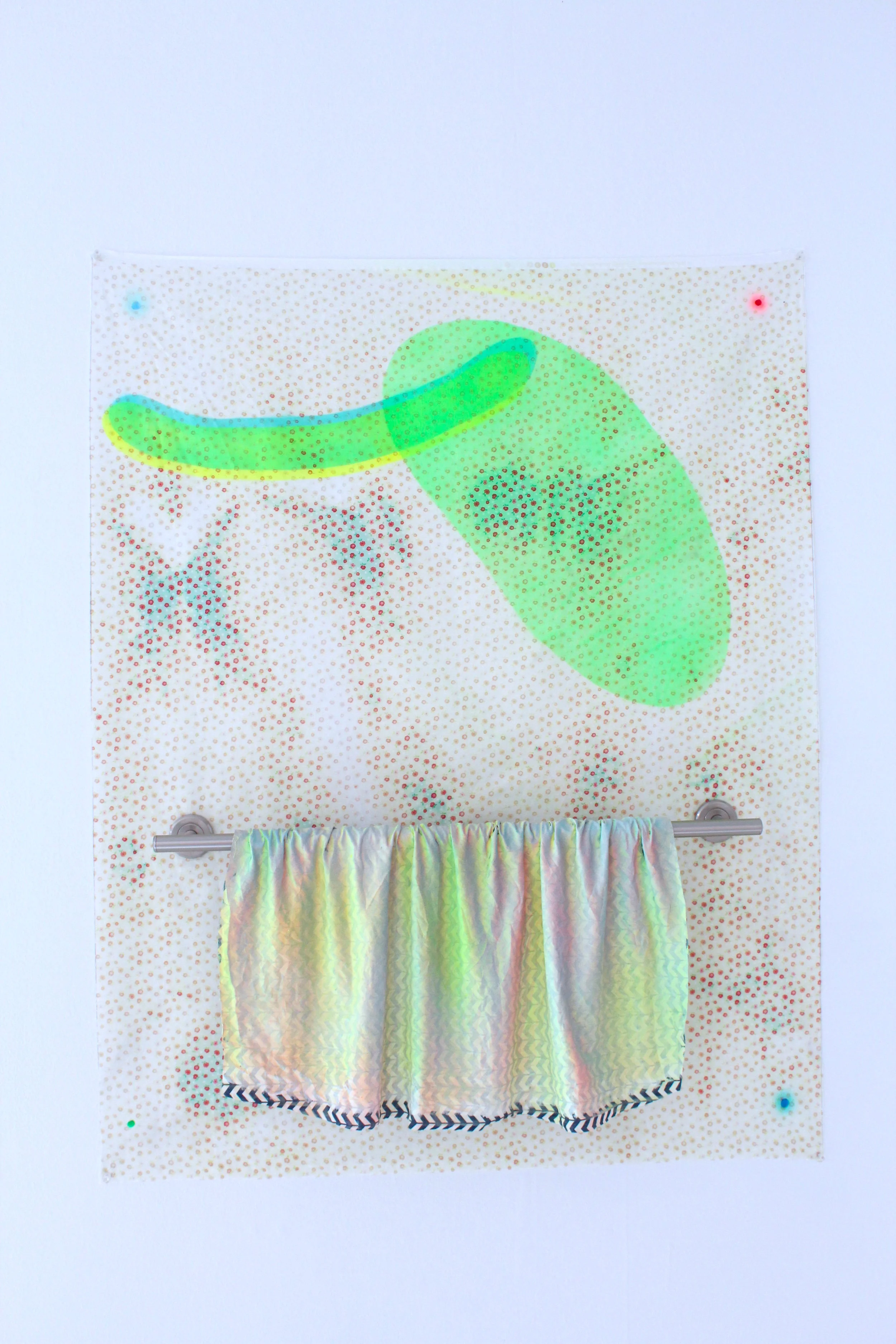 Hopelessness, 2016, 40"x36", acrylic, metal on fabric.