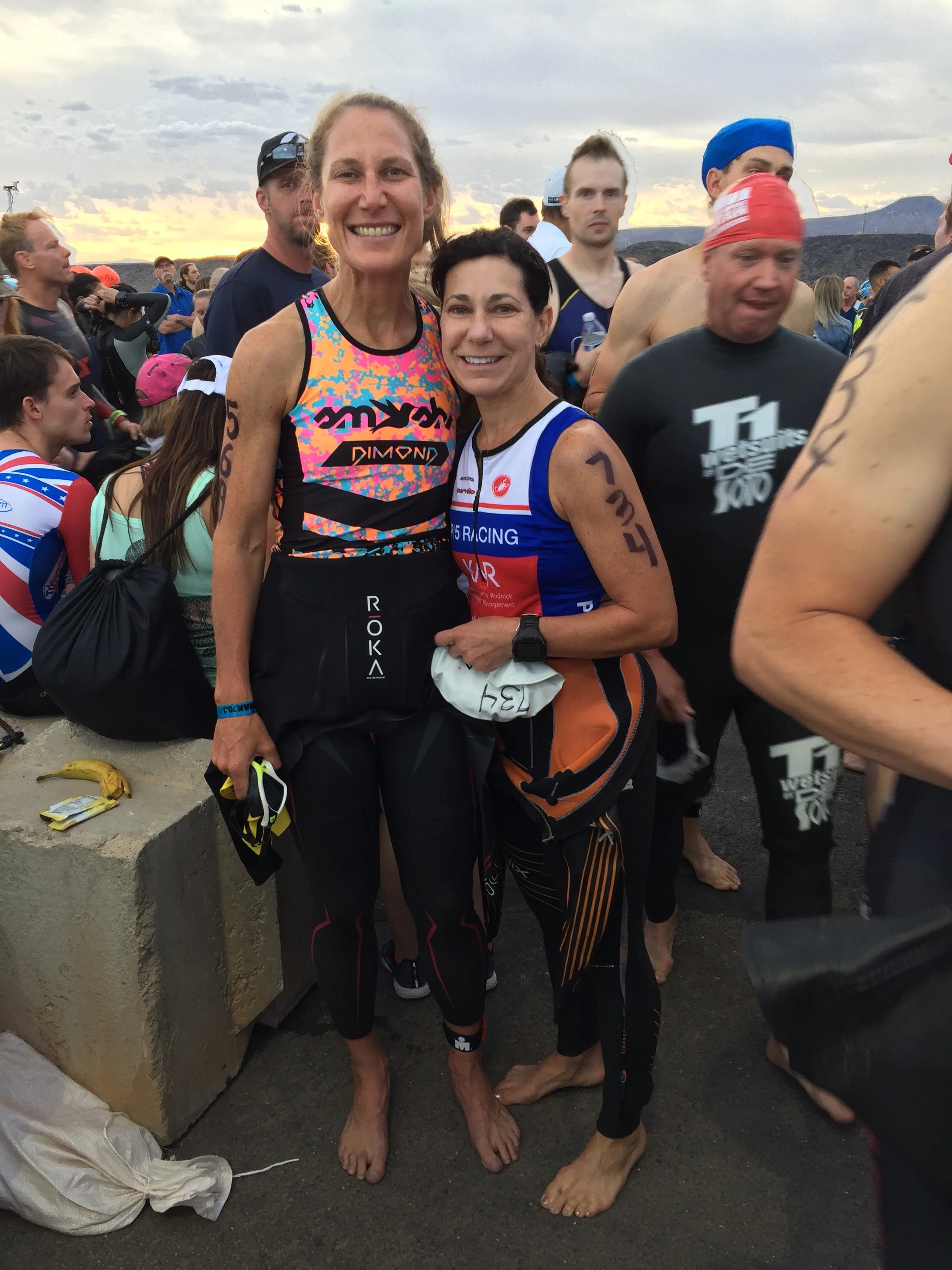 My friend Cathy and yours truly before the swim.