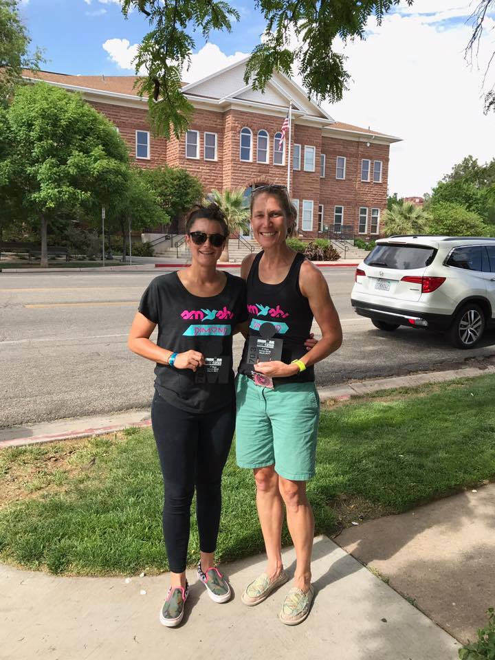 The women's 30-34 4th place winner, my teammate and Smashfest Queen's #1 employee, Lauren Palmer, and the women's 35-39 4th place winner posing with their well-earned hardware. 