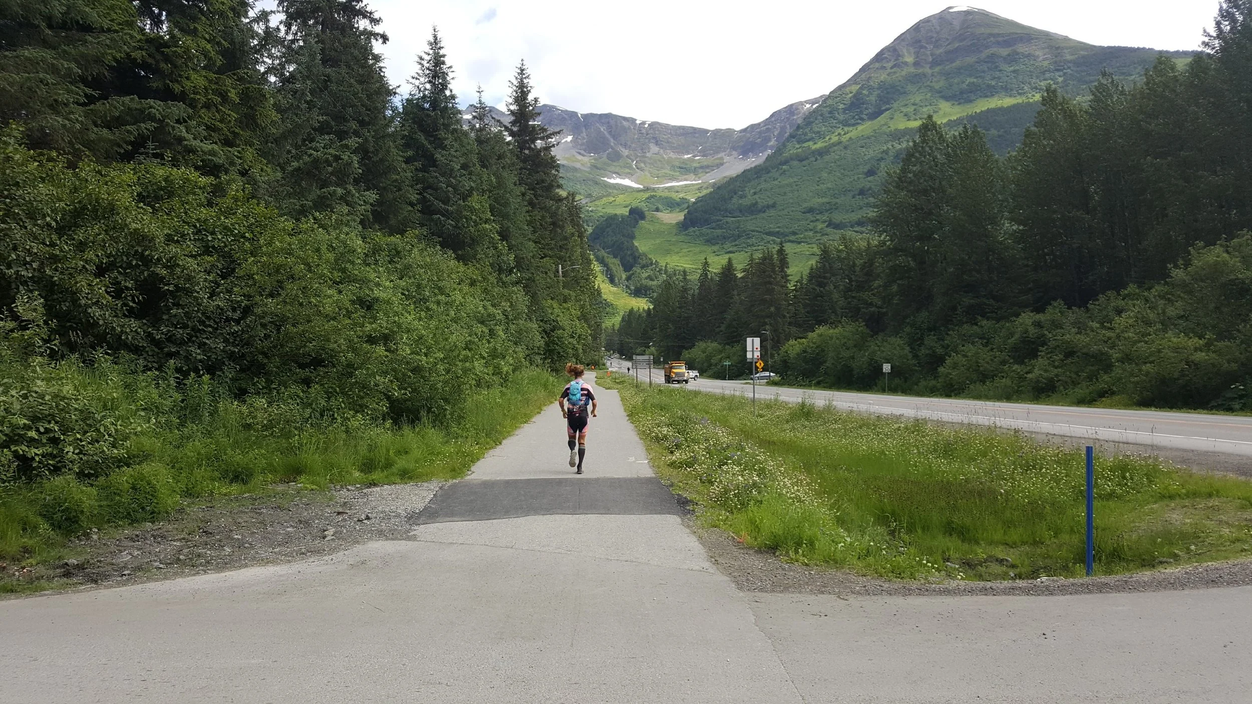 Finally feeling decent on my way toward the mountain. Photo courtesy of Mary Knott. 