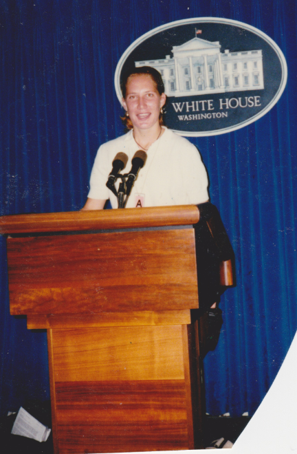 The White House press room, 1996.