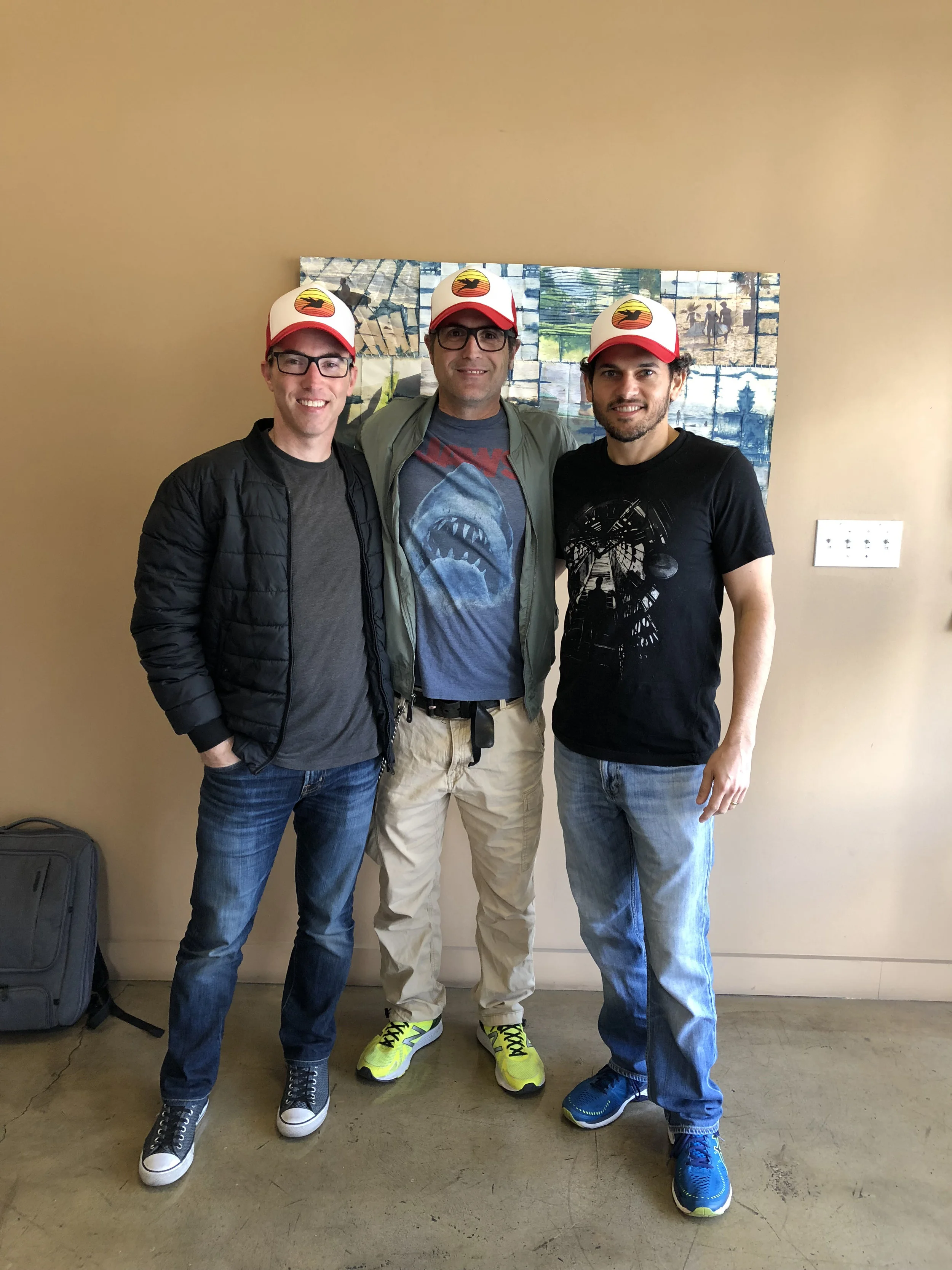 The VFX producer, Terron Pratt, Marion, and the head VFX Supervisor and 2nd Unit Director, Jabbar Raisani rocking their favorite hats.:)