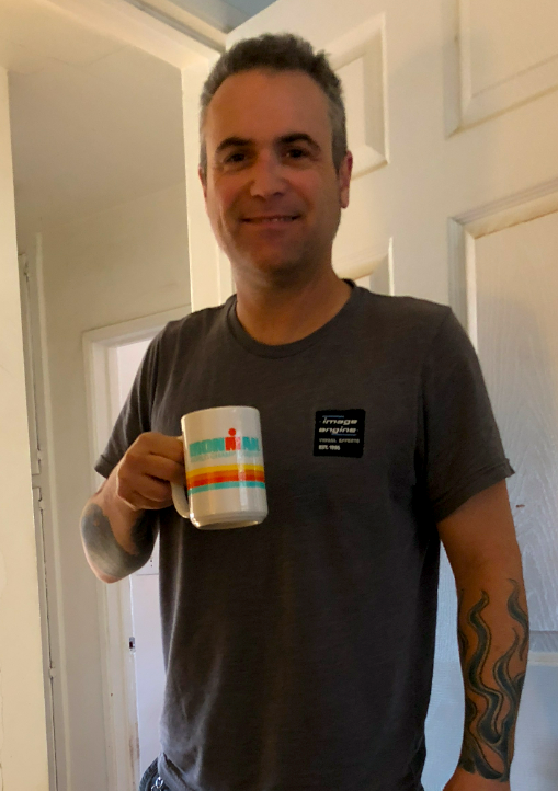 A photo of my cute hub, Marion, captured in person this morning. He will have to return to Vancouver for a few short stints of shooting, but the long haul is behind us.