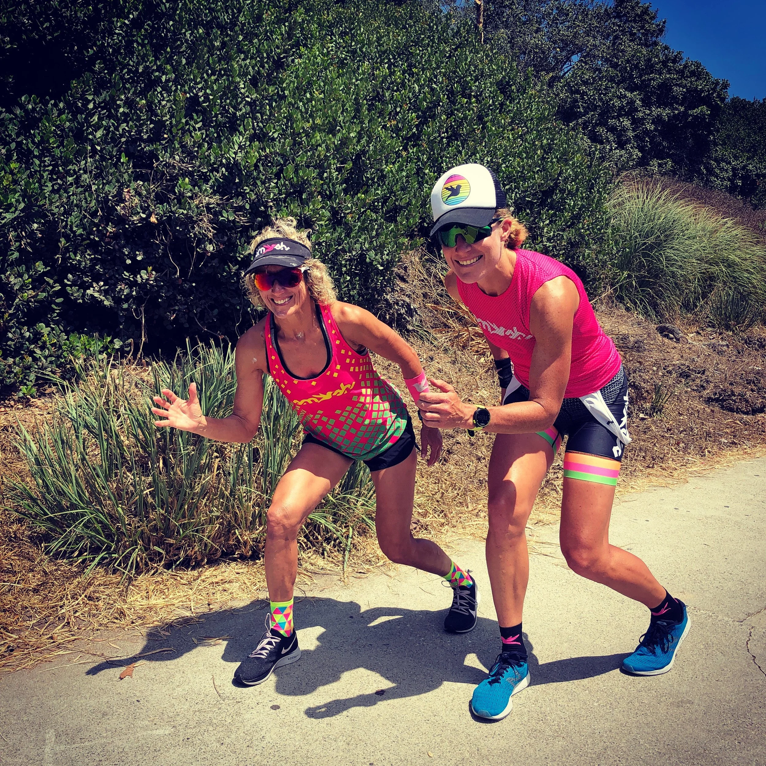 My friend and teammate, Lynne Fiedler and I post-ride, pre-run last Saturday.