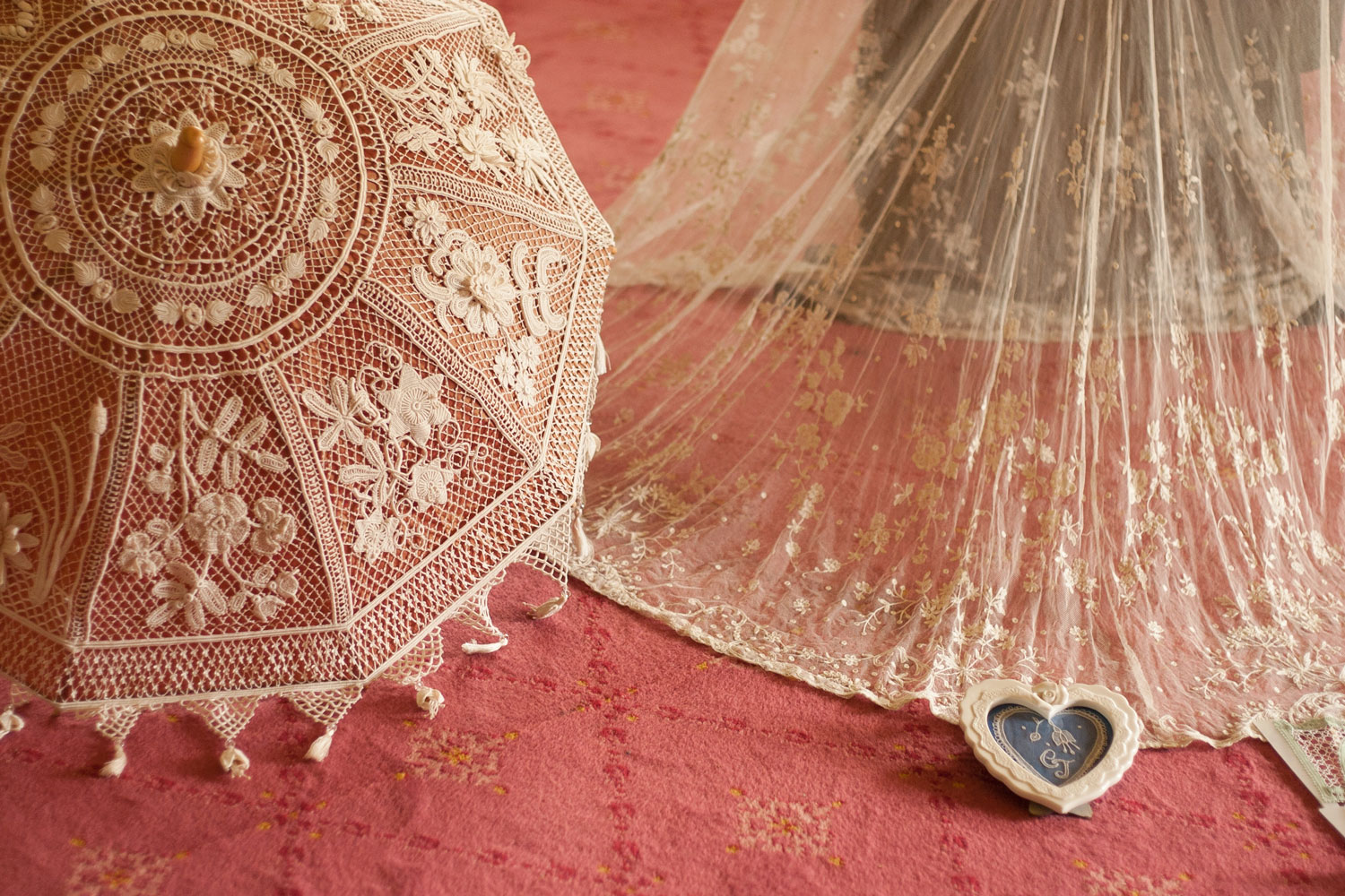 Modern Irish Crochet Parasol and Brussel's Lace Wedding Veil