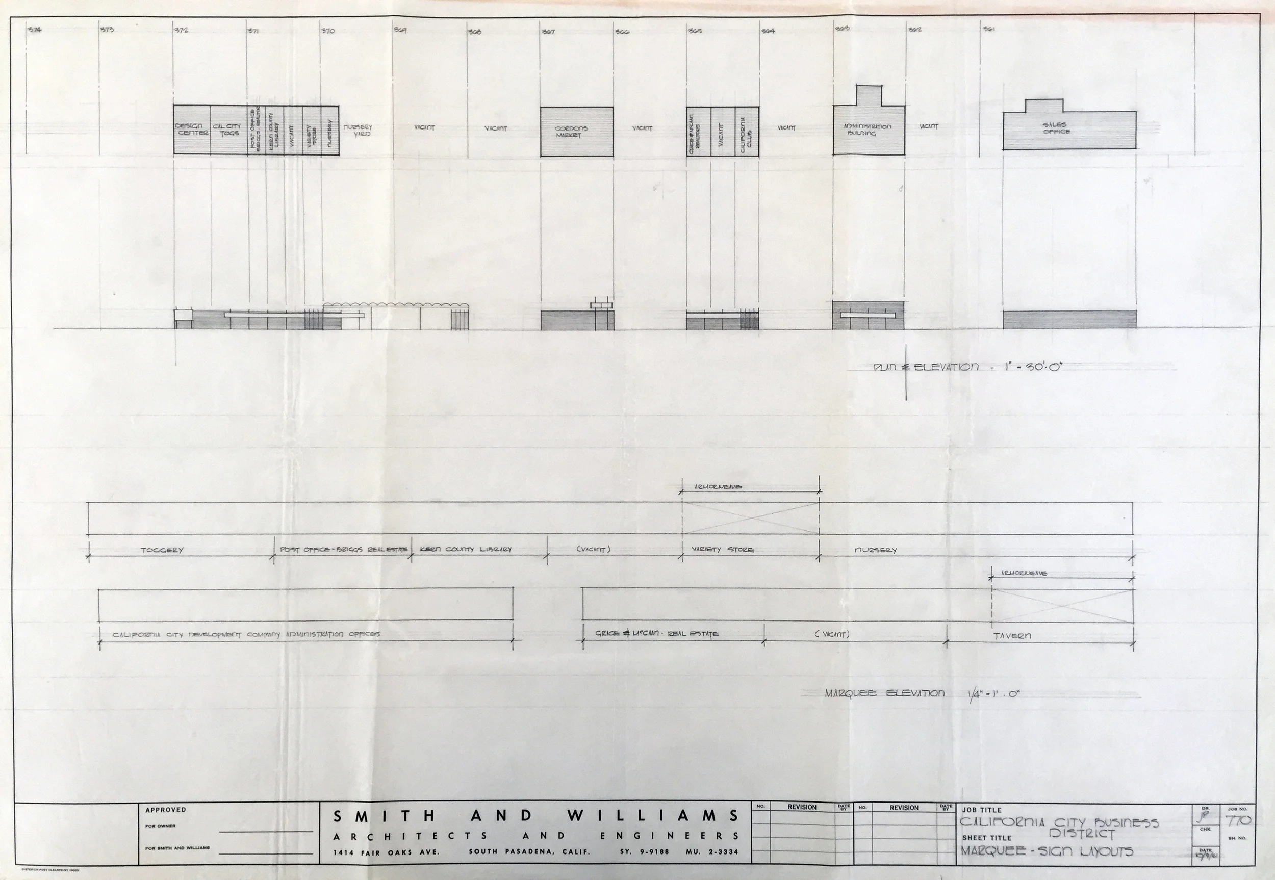 Smith and Williams, Architects and Engineers. Marquee - Sign Layouts, California City. 1961. Architecture and Design Collection, University Art Museum, UCSB.