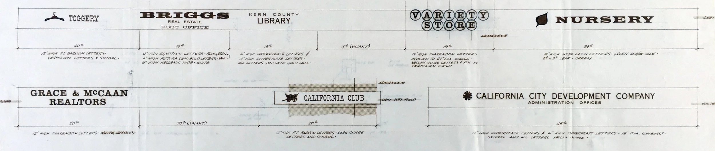 Smith and Williams, Architects and Engineers. Marquee - Sign Layouts, California City. 1961. Architecture and Design Collection, University Art Museum, UCSB.
