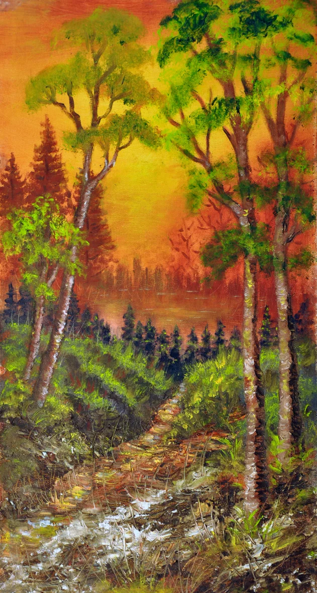 Oil painting on canvas- wood path to the lake-small.jpg