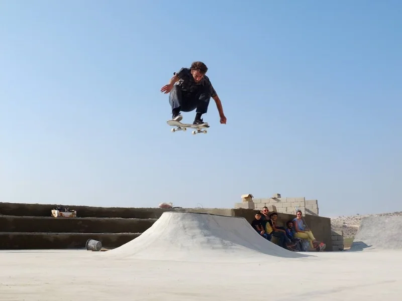 Volcano ollie at Zebabdeh skatepark, 2014. Photo: Martin O Grady