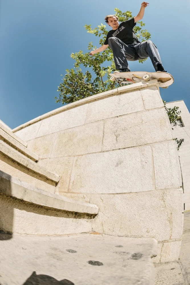 Nosegrind revert on the Palestinian version of St Paul's chalky walls, Nablus. Photo: Sam Ashley.