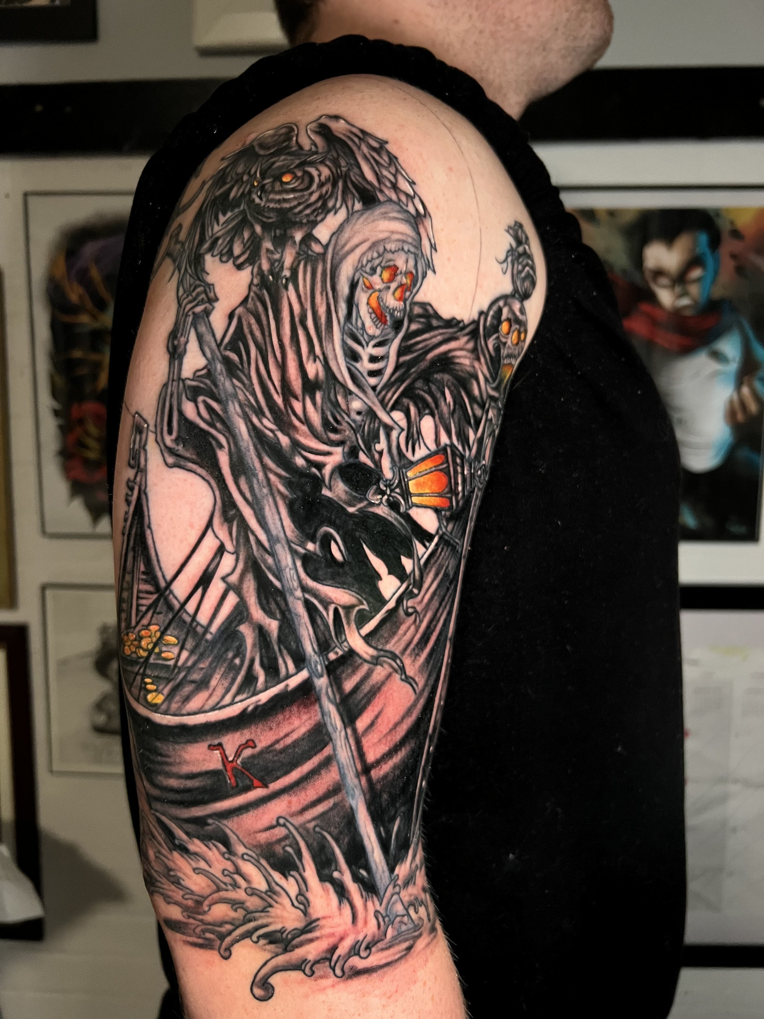 Dark illustrative tattoo by Thad Curry