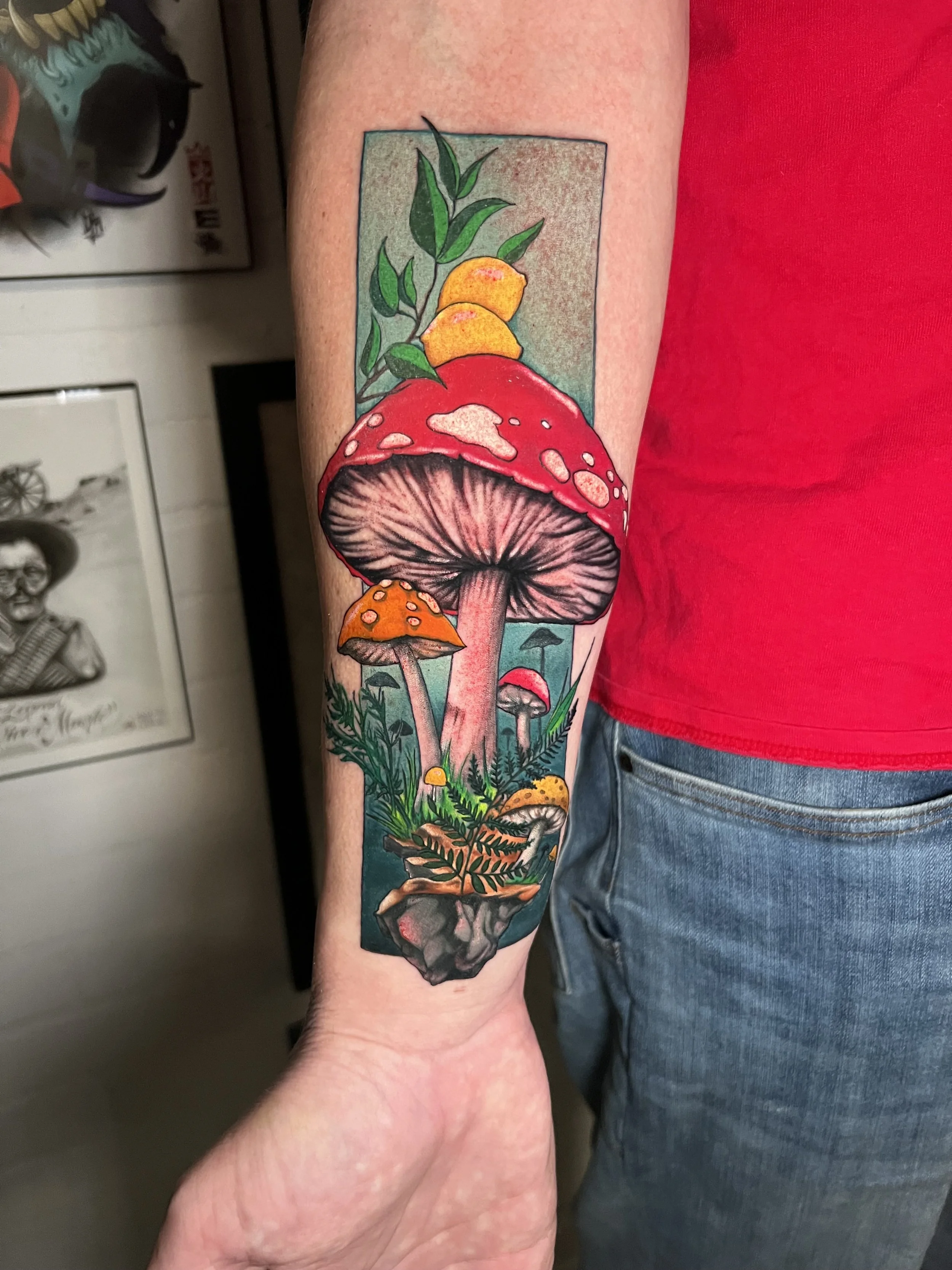 Color mushroom tattoo by Thad Curry