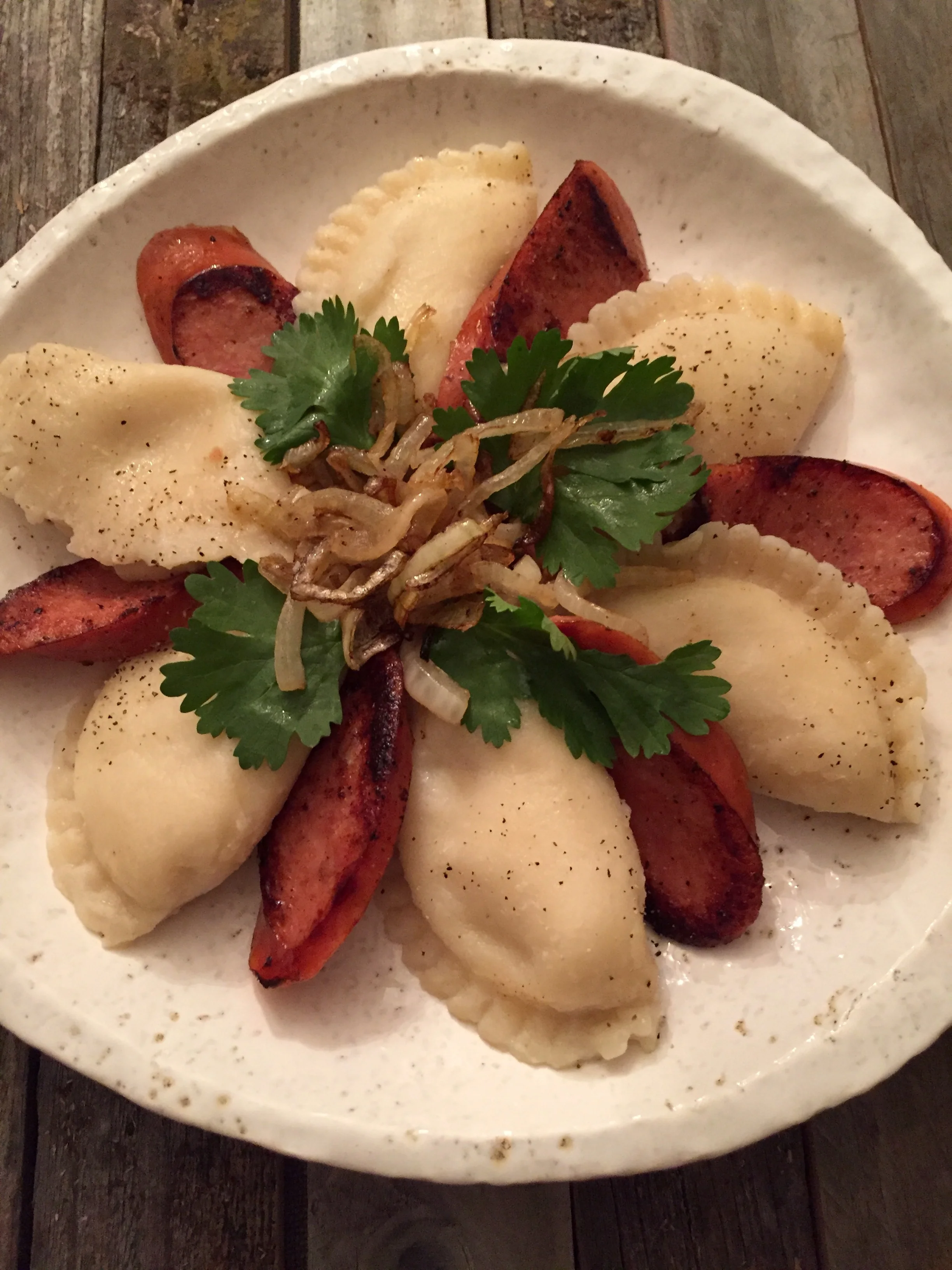 Bistro Charlotte Pierogi Denver Potato cheese with sausage