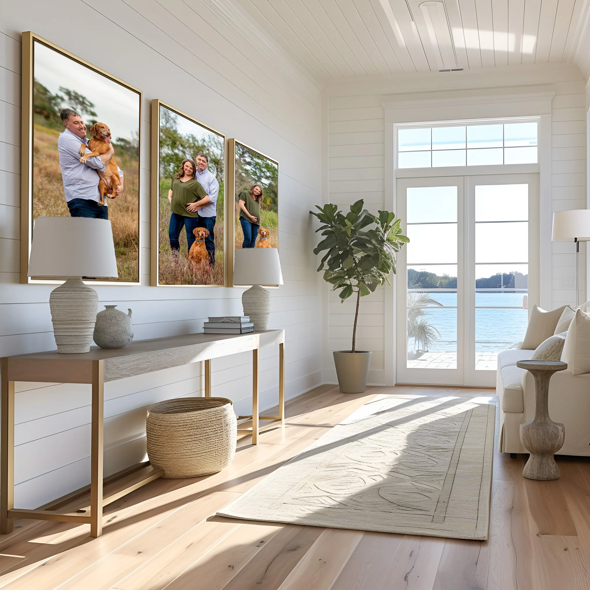 wall art mockup of family with viszla dog in florida nature park