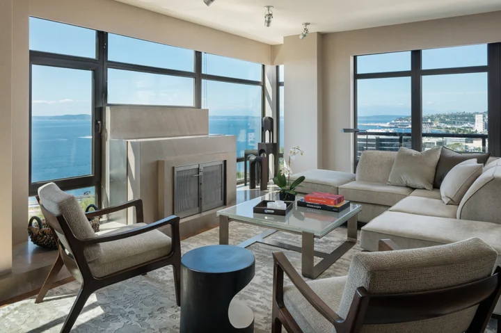 Contemporary Seattle living room remodel with custom furniture