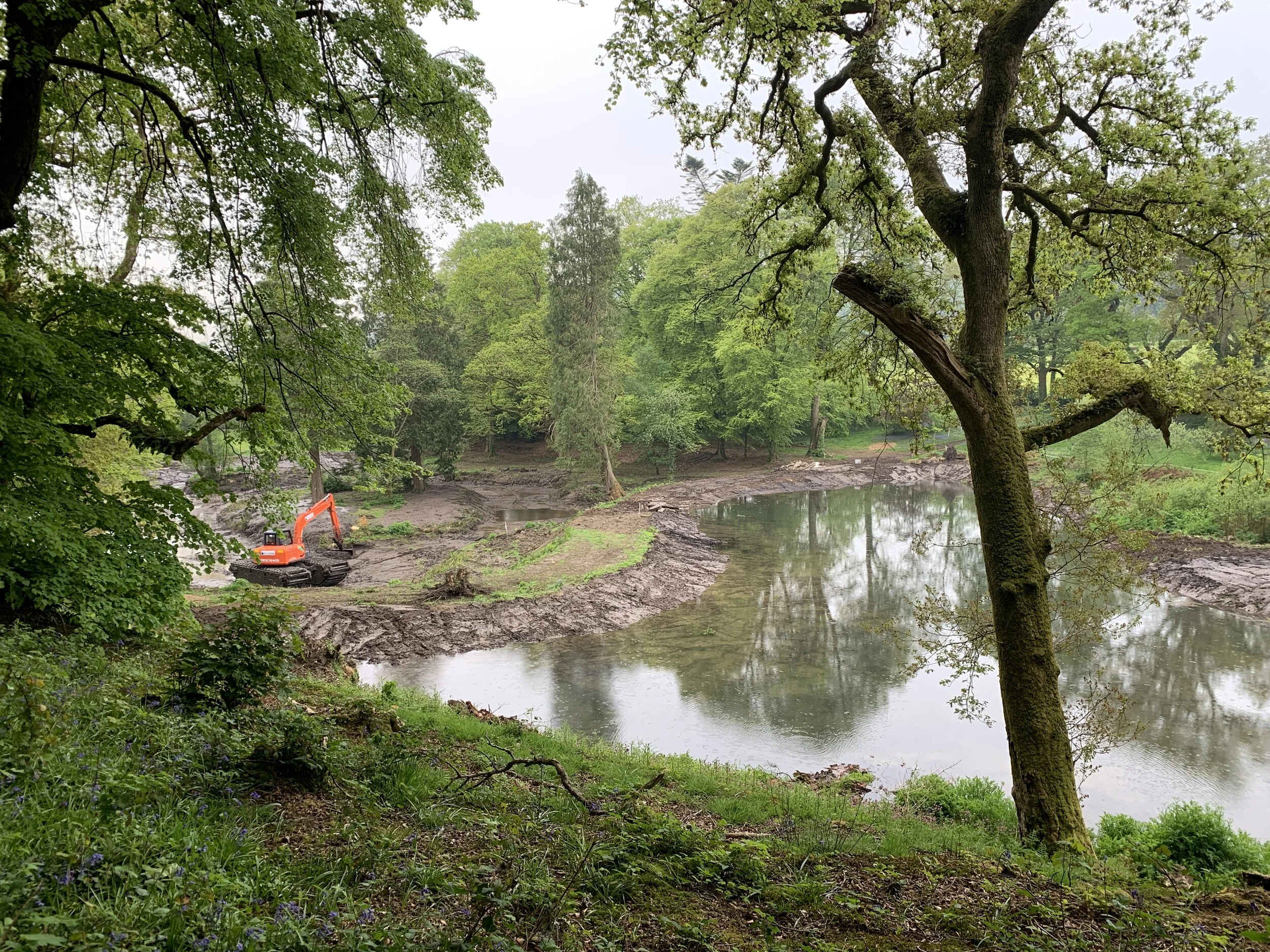 Upper pond (foreground) and upper dam 7 May 2020