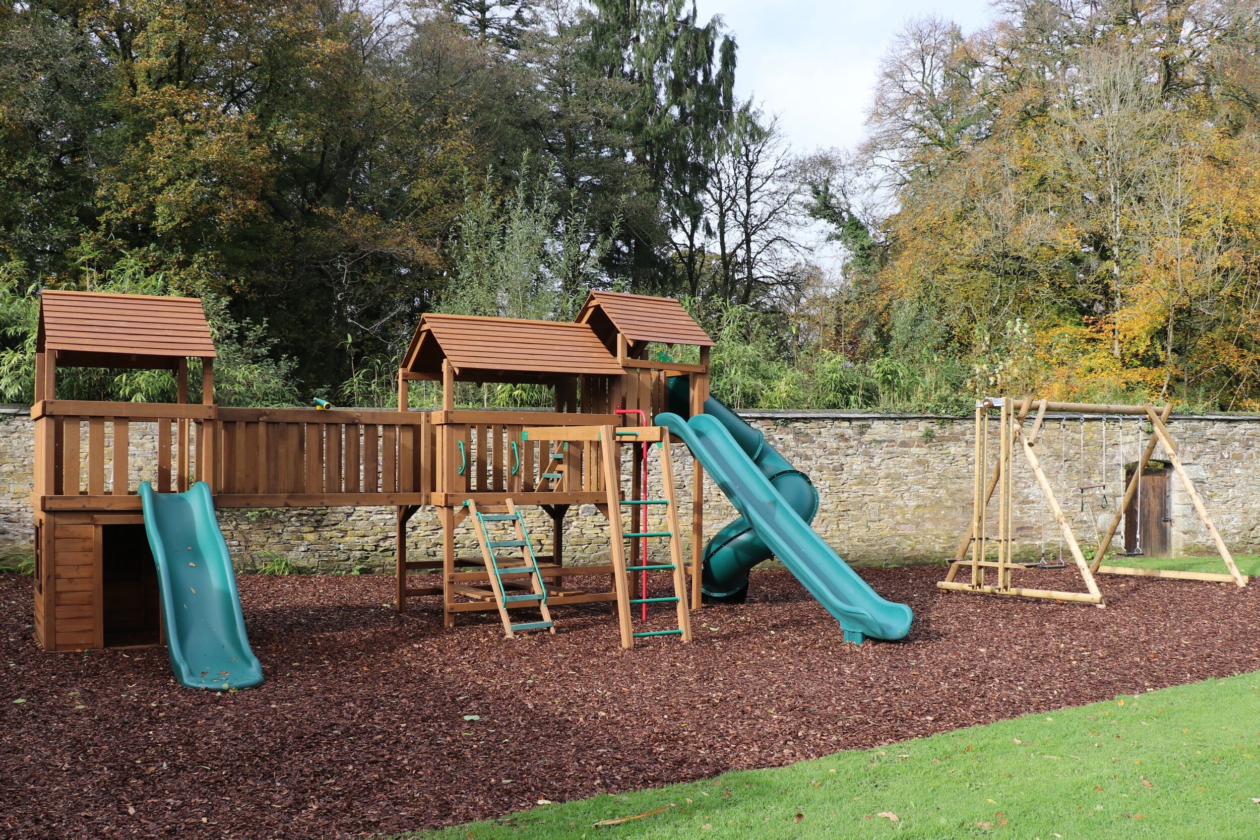 The new play equipment in the walled garden (31 October 2020).  We invested in this, using funds donated by members of the family, because the old equipment was rotting and unsafe.