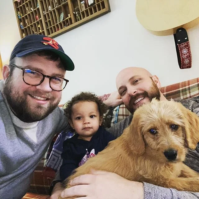 Welcome home, Frankie pup! She&rsquo;s already stolen our hearts and her big sister is only slightly jealous of the attention. #quarantinepup 
#twodads #gayswithkids #adoption #fatherhood #husbands #2dads #ssparents #twodadsww #love #lgbtfamily #gayd