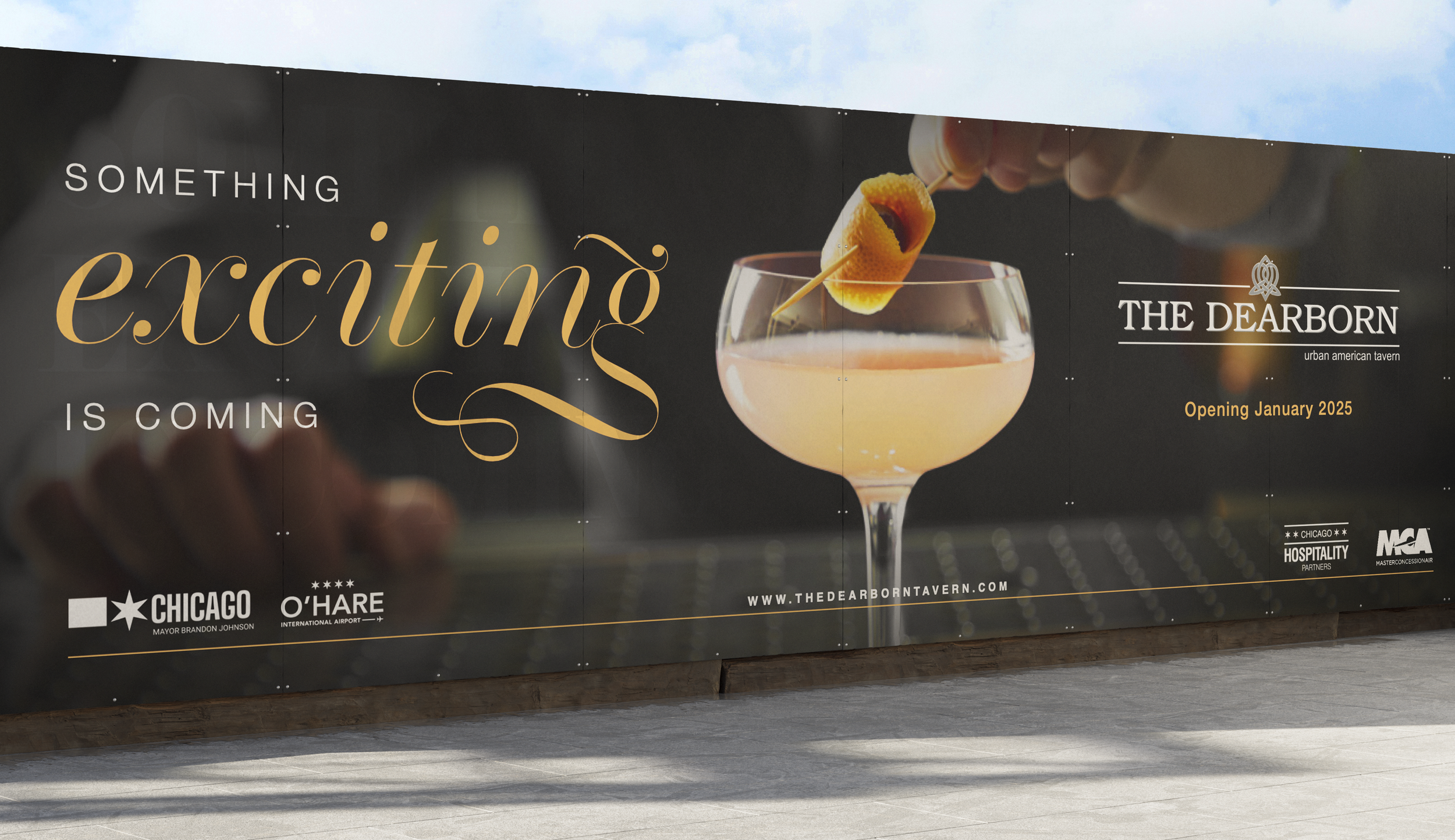 The Dearborn Construction banner pitched for Chicago O'Hare 