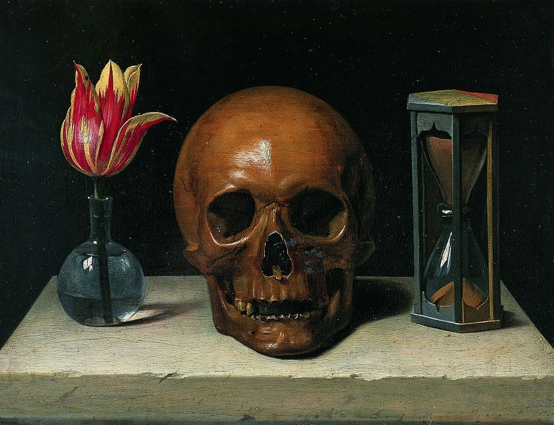 Philippe de Champaigne's Vanitas (c. 1671) is reduced to three essentials: Life, Death, and Time