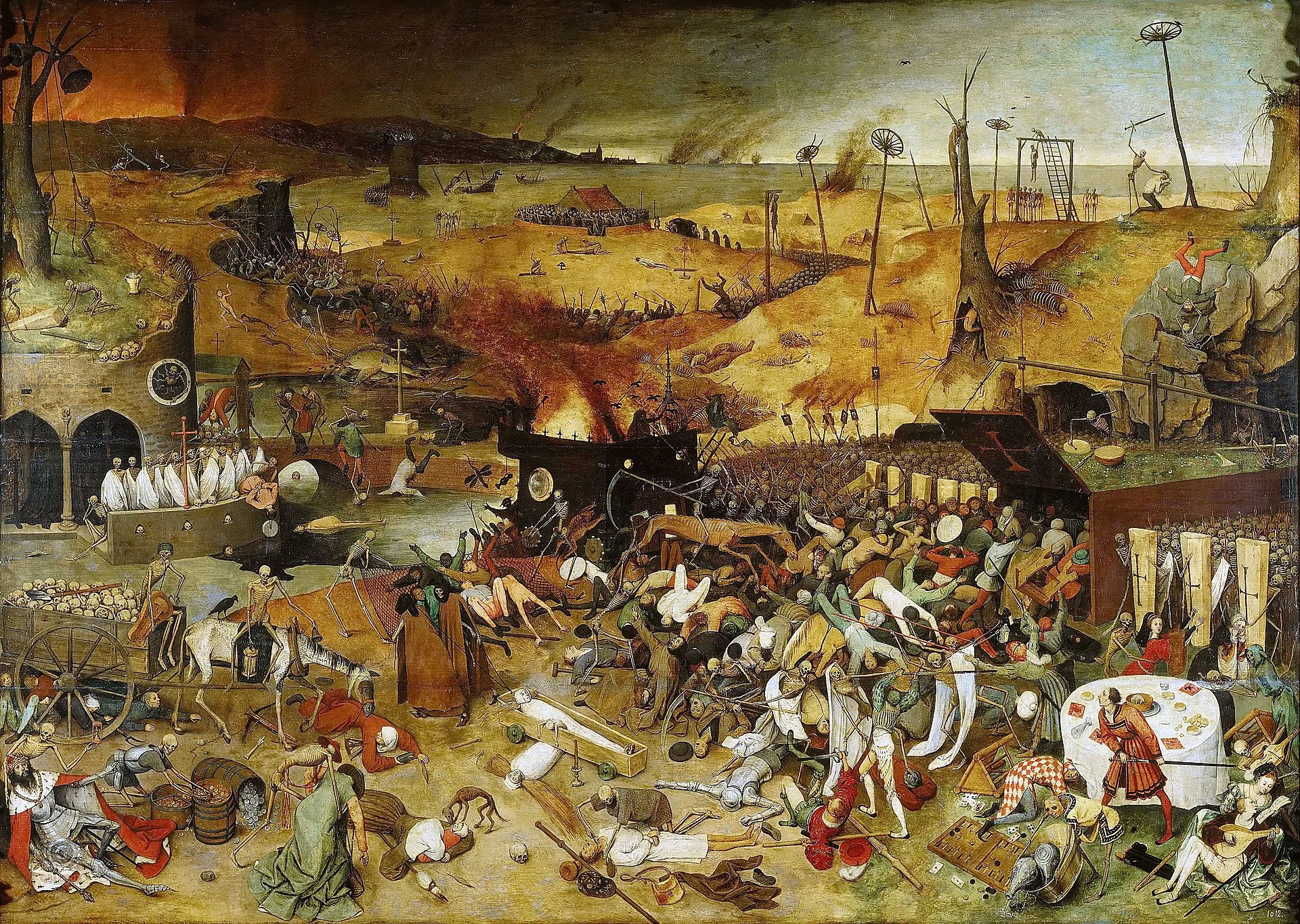 Pieter Brueghel the Elder, The Triumph of Death (c. 1562) in the Museo del Prado, Madrid. Brueghel was strongly influenced by the style of Hieronymus Bosch.