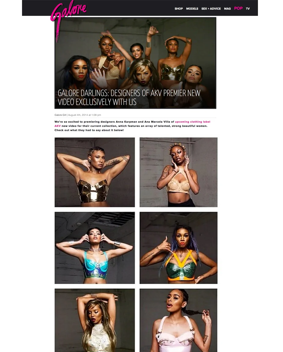 AKV CAMPAIGN VIDEO PREMIERED THROUGH GALORE MAGAZINE, AUGUST 2014