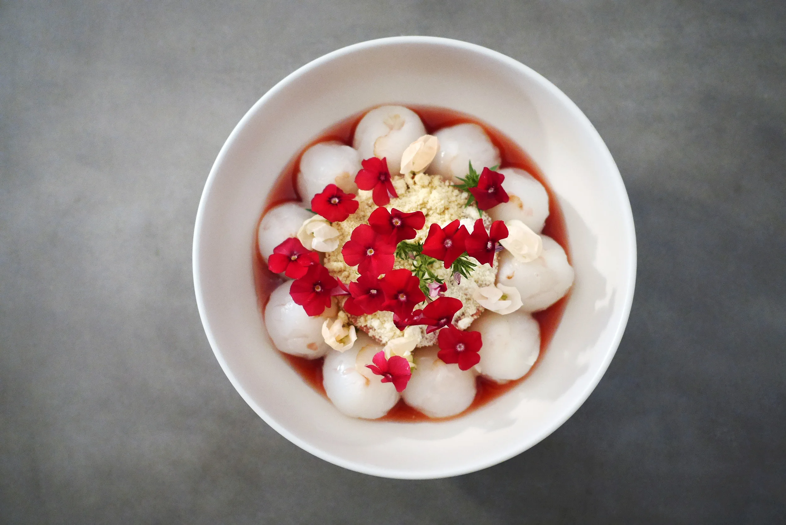 Edible flowers used here are phlox and runner beans.