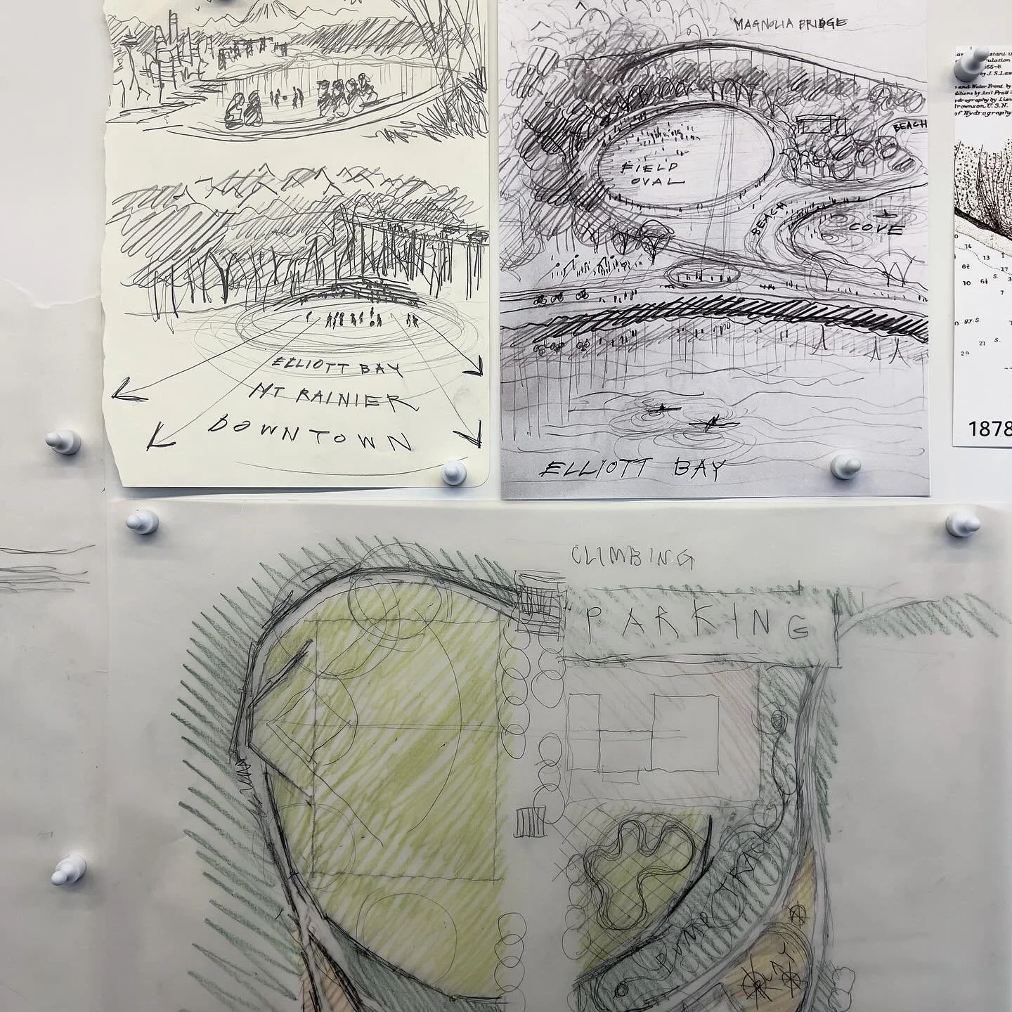 After the clean-slate of a new-year refresh, the studio&rsquo;s familiar wallpaper collage of drawings is returning: a mix of original concept cartoons, new drawings and base information, and plans in active critique and revision.

#