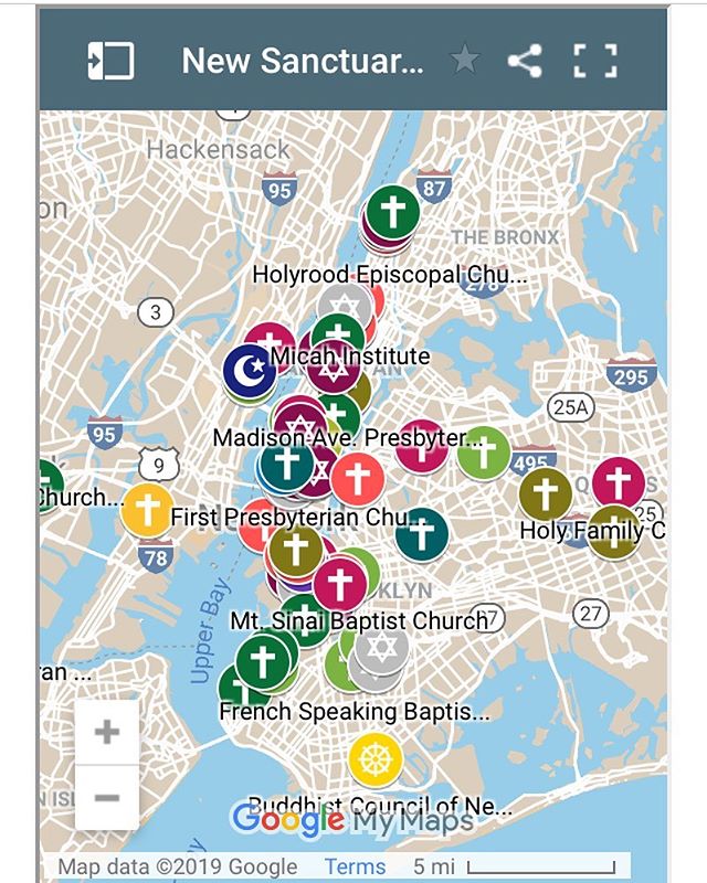 https://www.newsanctuarynyc.org/ This is a map of New York&rsquo;s Faith Communities that are offering sanctuary during the ICE Raids. Please check the website (if you can) for updated information: &ldquo;New Sanctuary NYC&rdquo; thank you for collec