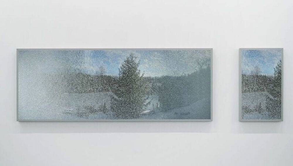 Scott McFarland Shattered Glass, Sunny with Cloudy Periods, 2016 LED Light Box with Transmounted Chromogenic Transparency and 4K UHD Monitor, edition of 2 42 x 160 inches