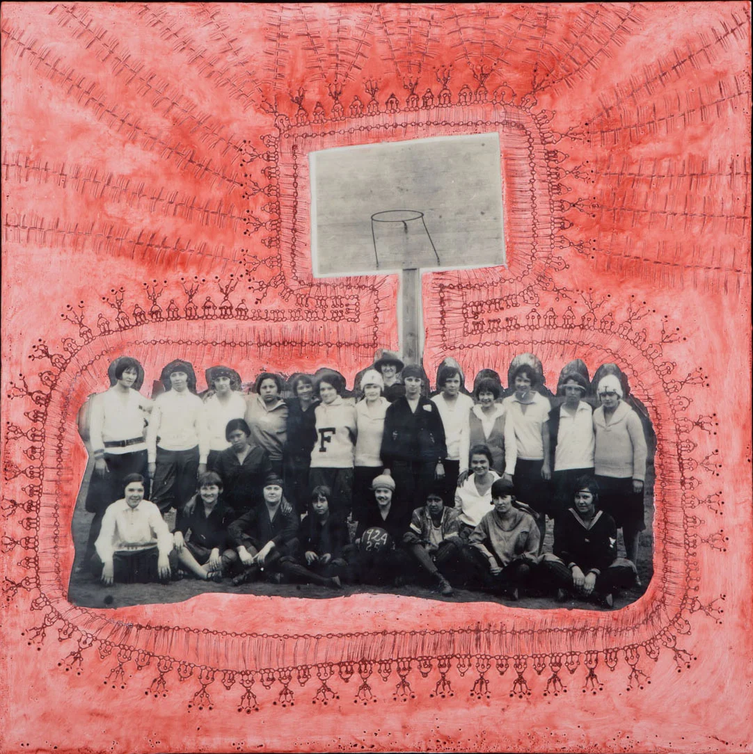 Gina Adams Fulsome Sand Court, 2015 Historical photograph, oil and encaustic on panel 30 x 30 inches Courtesy of the Artist and Fort Gansevoort