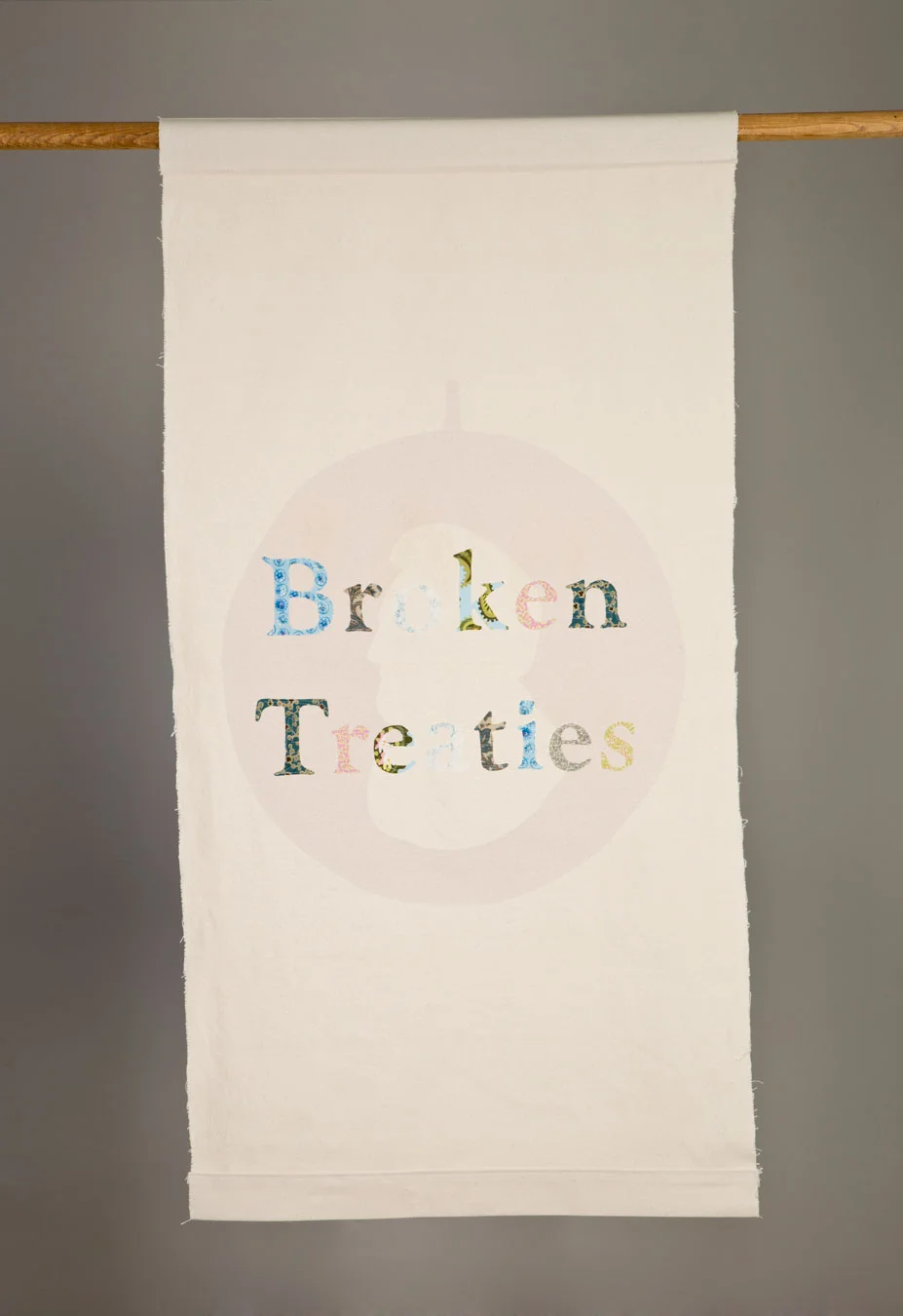 Gina Adams Broken Treaties, 2014 Painters canvas, calico fabric, thread 3 x 5 feet Courtesy of the Artist and Fort Gansevoort