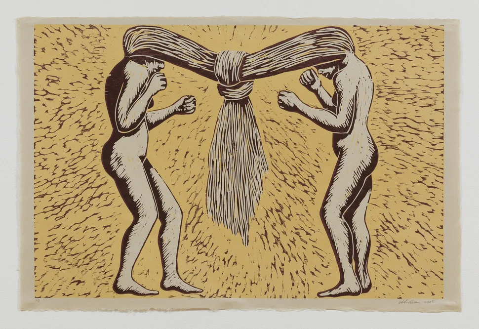 Alison Saar Tango, 2005 Woodcut 33 x 43 inches framed Edition of nine signed and dated, lower right Courtesy of the Artist and LA Louvre