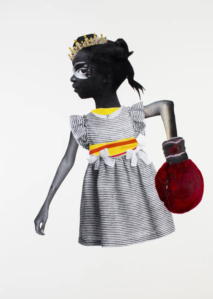 Deborah Roberts Glass Castles, 2017 Mixed Media on Paper 30 x 22 inches (Framed 33 x 25 inches)