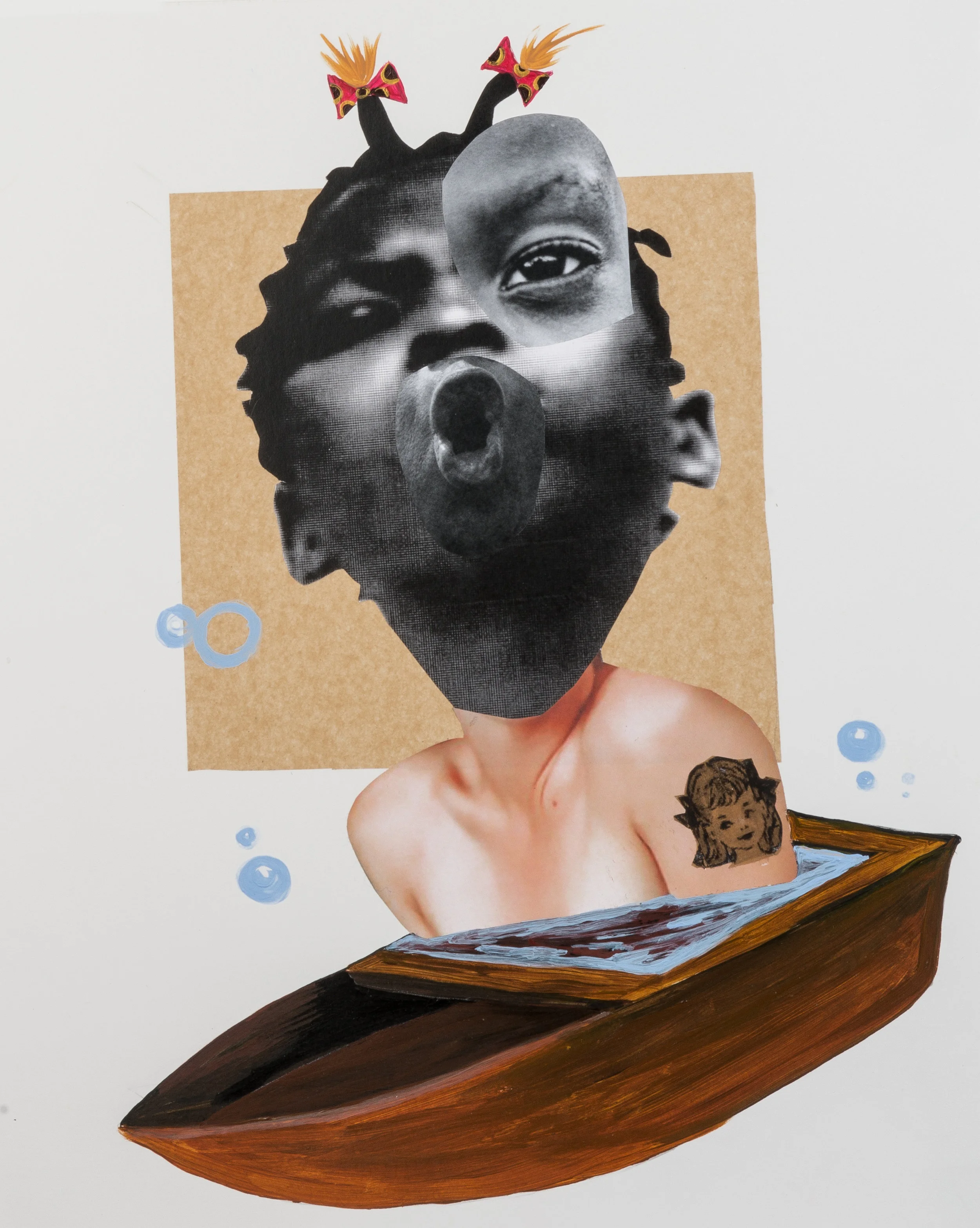 Deborah Roberts Miseducation of Mimi #153, 2013-17 Collage, Mixed Media on Paper 17 x 14 inches (Framed 20 x 17 inches)
