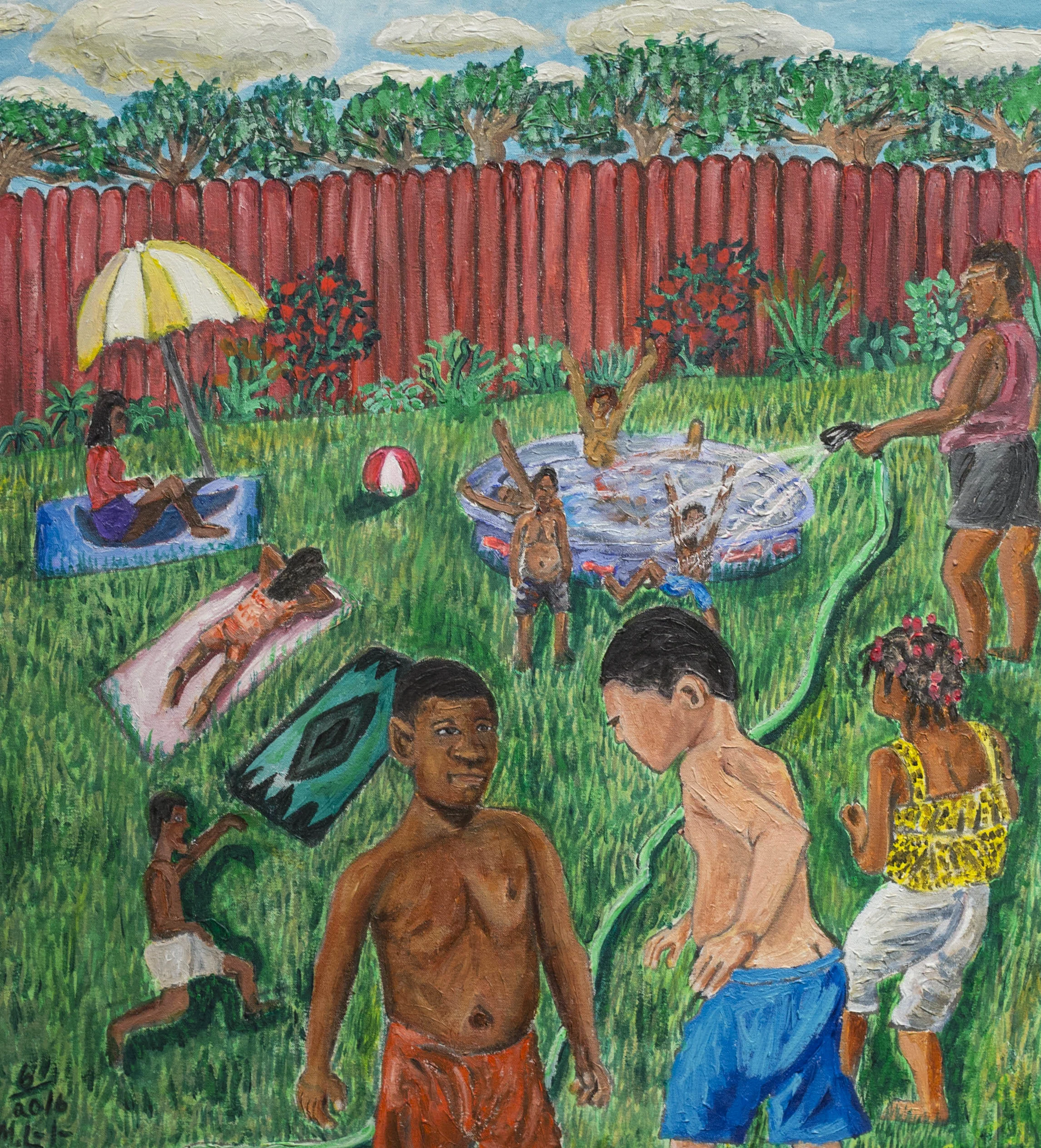Michelangelo Lovelace Back Yark Pool Party, 2016 Acrylic on Textured Canvas 30 x 27 inches
