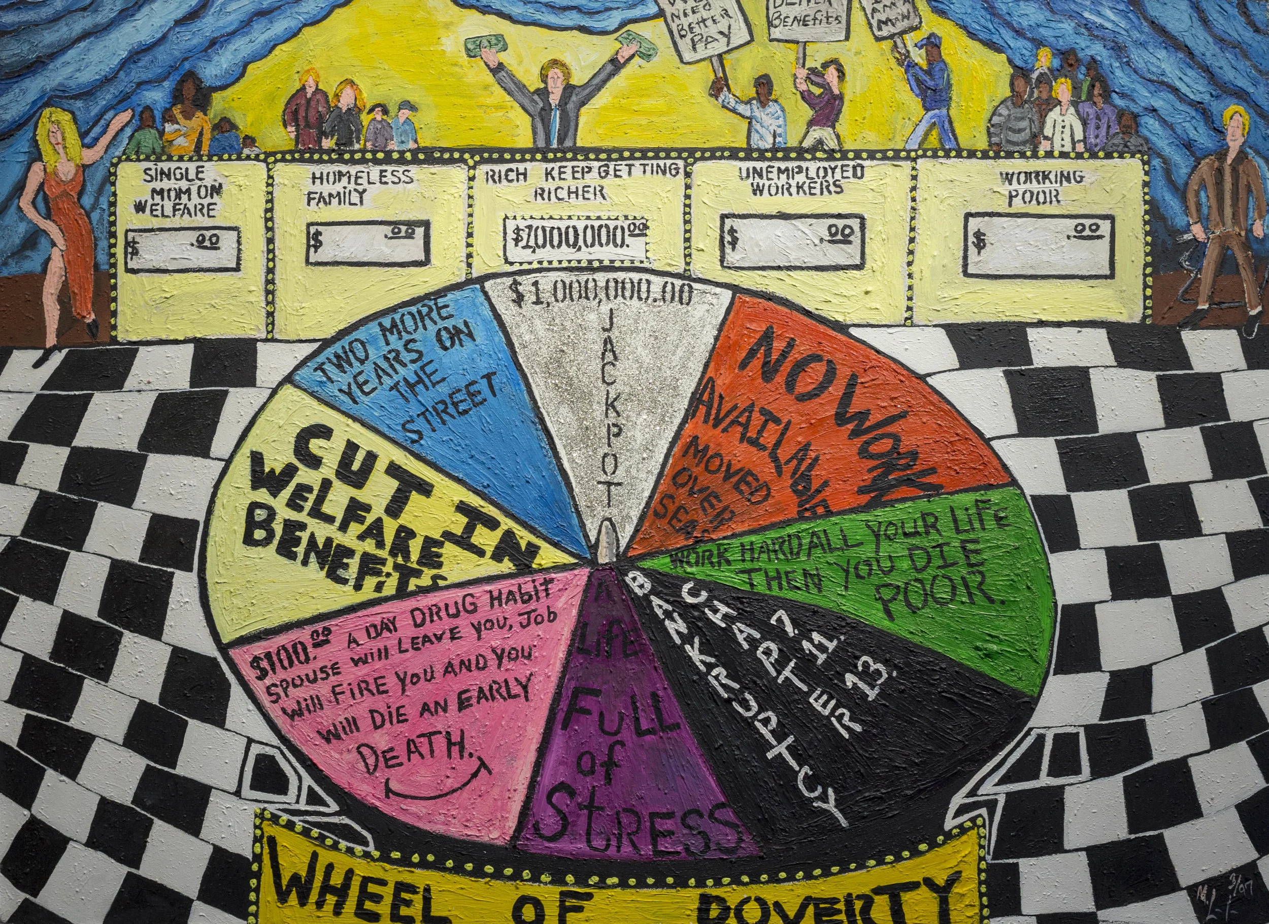 Michelangelo Lovelace The Wheel Of Poverty, 1997 Acrylic on Textured Canvas 48 x 66 inches