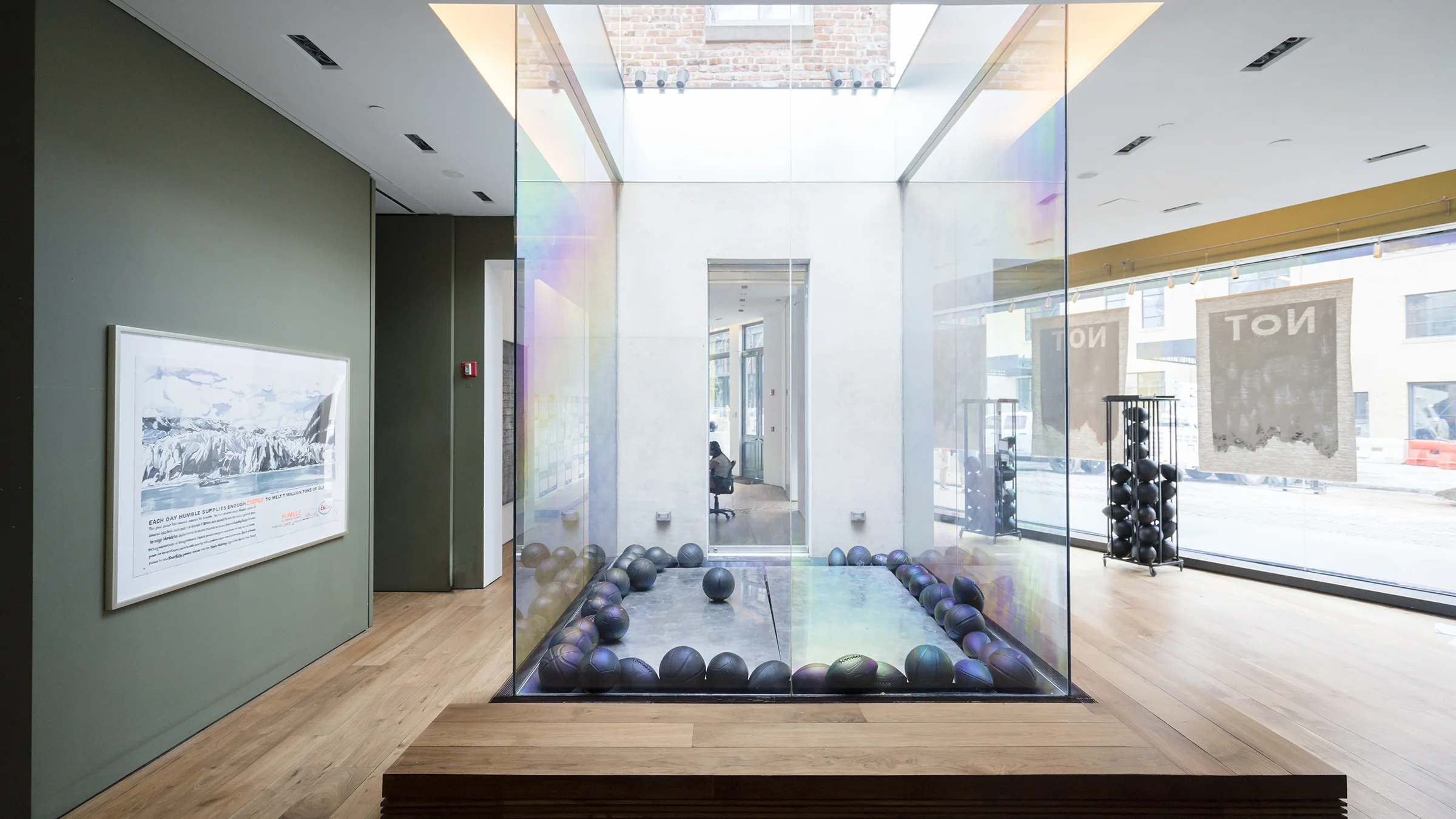 Paula Crown I am FOR, 2018 Interactive performance, painted sports equipment, sports racks Dimensions variable
