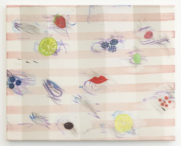 Isabelle Fein Untitled (Fruit), 2017 India ink and oil on canvas 15 3/4 x 19 3/4 inches