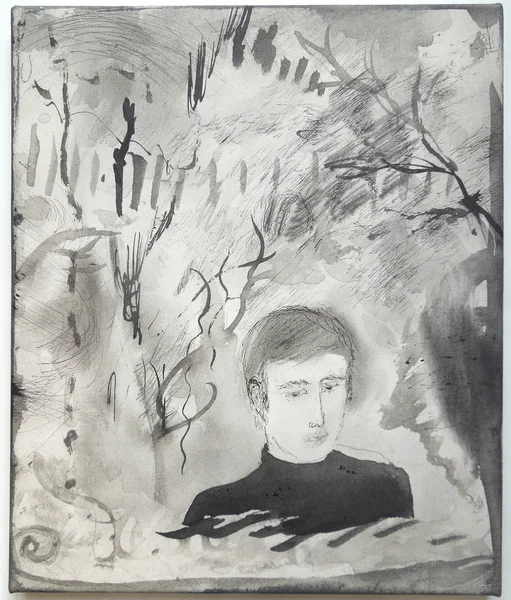 Isabelle Fein Untitled (Existentialist), 2017 India ink on canvas 14 1/4 x 11 3/4 inches