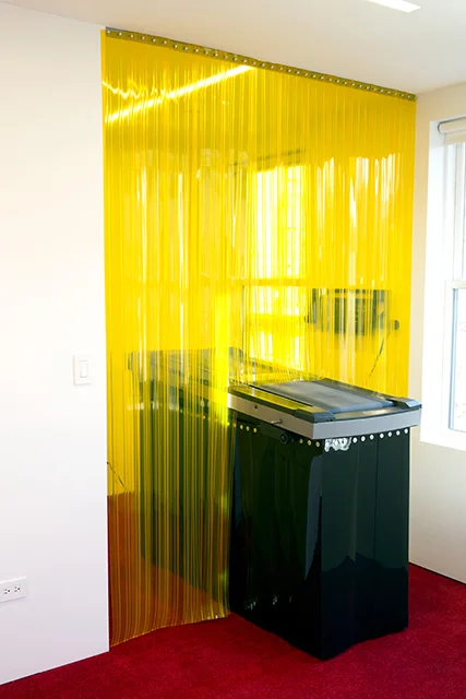 Sam Stewart Untitled, 2018 Treadmill, plastic curtains, mdf, metal legs Dimensions Variable