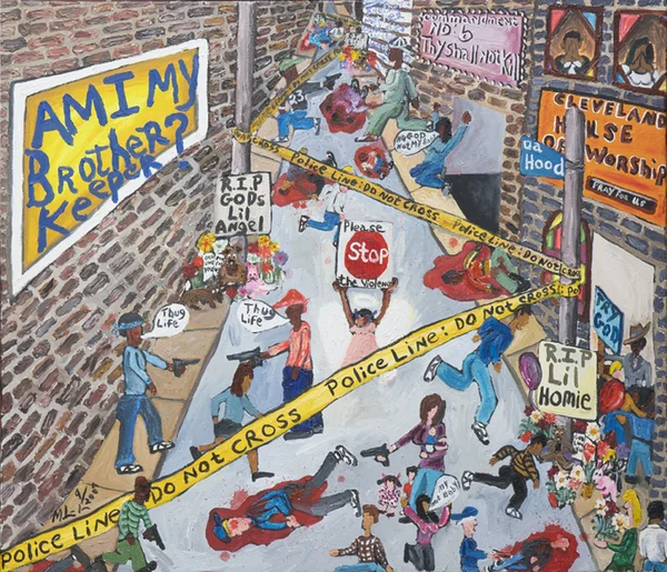 Michelangelo Lovelace Caught in the Crossfire, 2007 Acrylic on Textured Canvas 46 1/2 x 53 1/4 inches