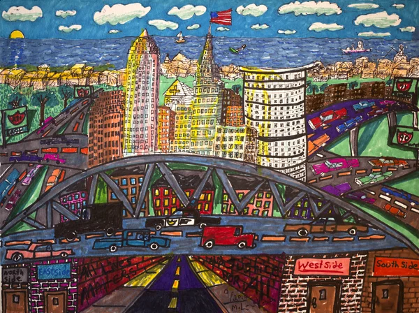 Michelangelo Lovelace Home Town City, 2015 Ink on Paper 12. x 16 inches