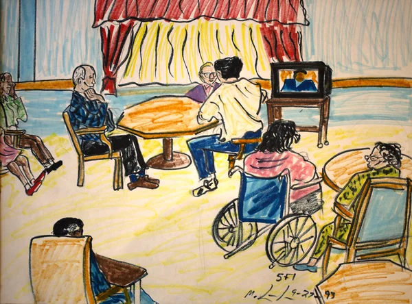Michelangelo Lovelace Residents in the Day Room on the Fifth Floor, 1993 Ink on Paper 18 x 23 1/4 inches