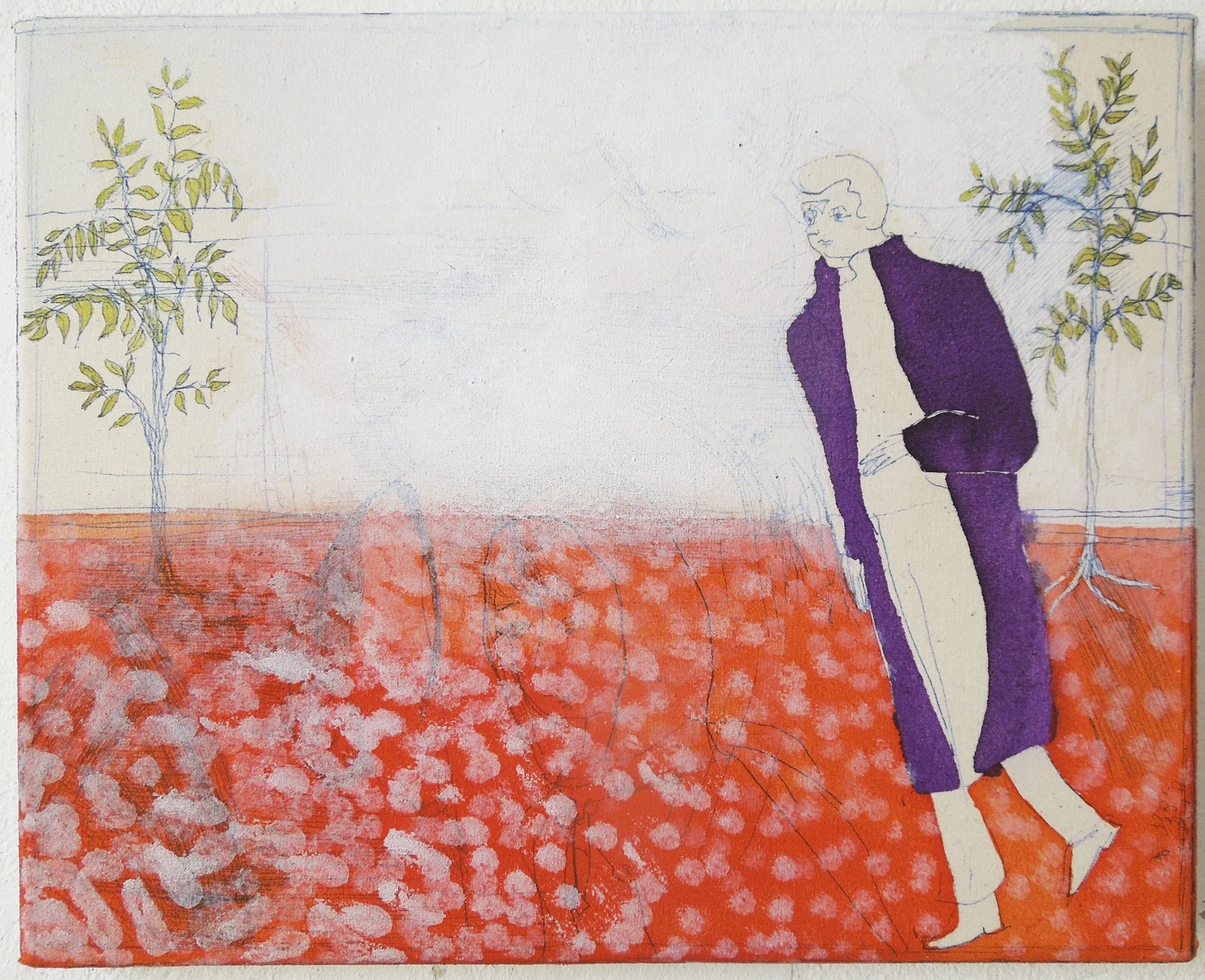 Isabelle Fein Untitled (purple coat), 2018 India ink on canvas 9 1/2 x 11 3/4 inches