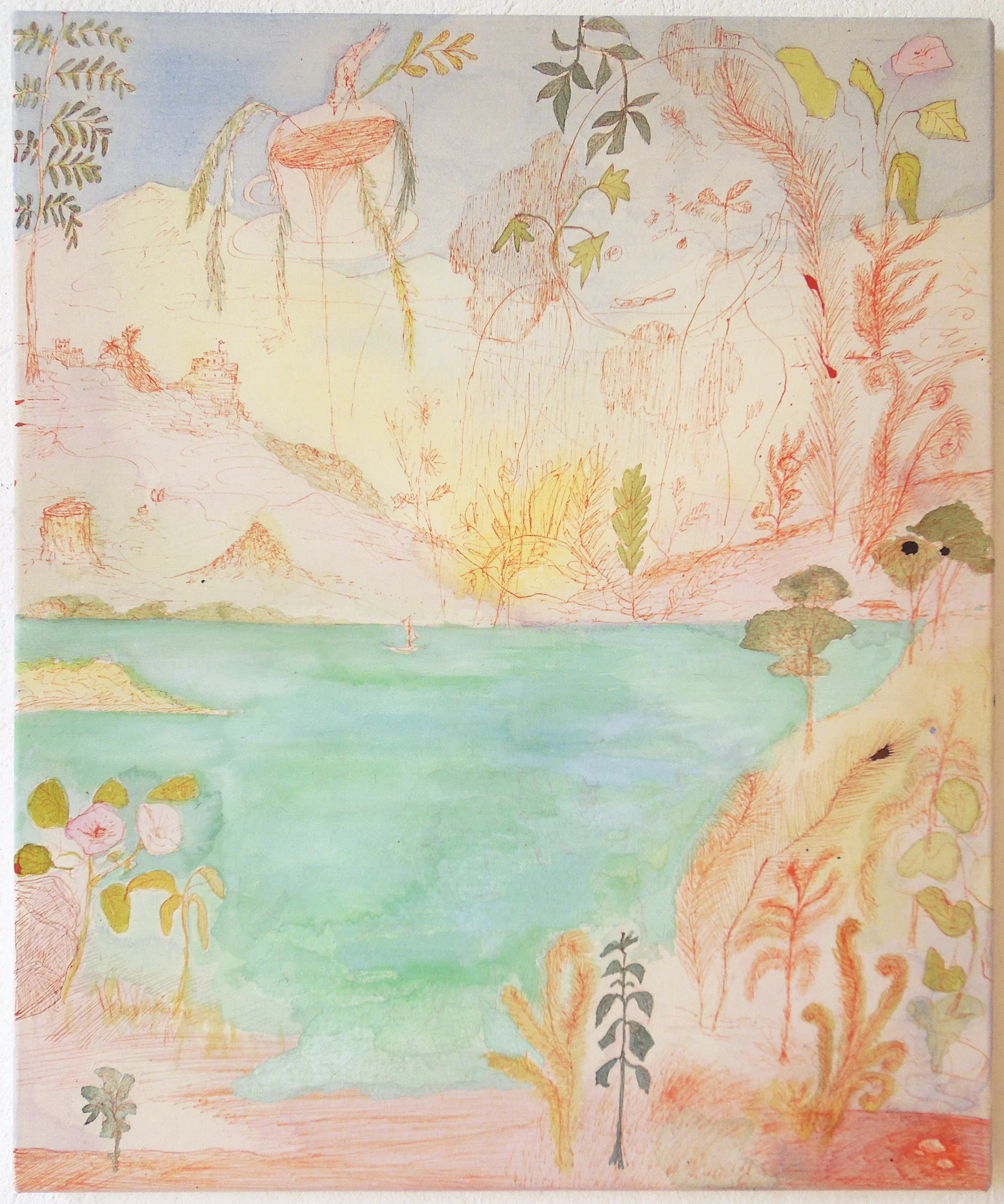 Isabelle Fein New Day, 2018 India ink on canvas 18 1/2 x 15 3/4 inches