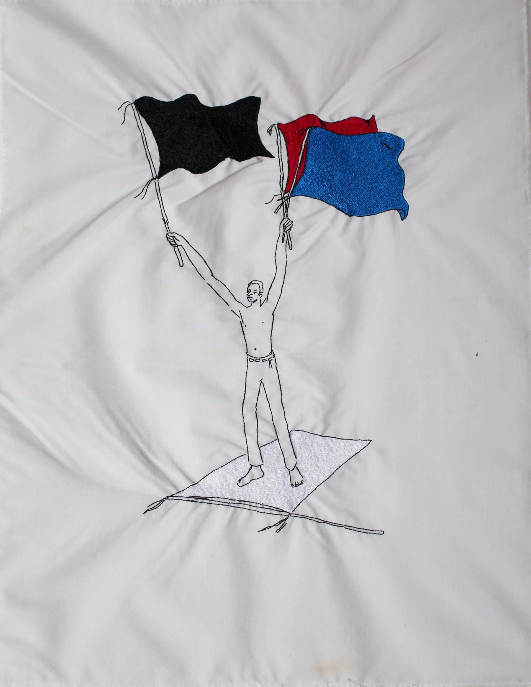 Christopher Myers Red Flag Black Flag Blue Flag; 2016 Embroidered fabric 19 x 14 inches
